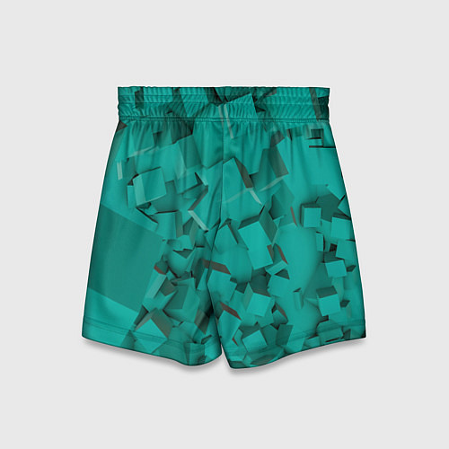 Детские шорты Абстрактные сине-зелёные кубы / 3D-принт – фото 2
