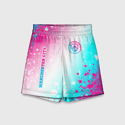 Детские шорты Manchester City neon gradient style: надпись, симв