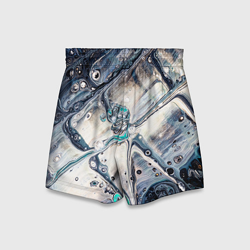 Детские шорты Абстрактное жидкое белое и синее стекло / 3D-принт – фото 2