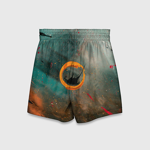 Детские шорты Светло-зелёный и оранжевый туман и краски / 3D-принт – фото 2