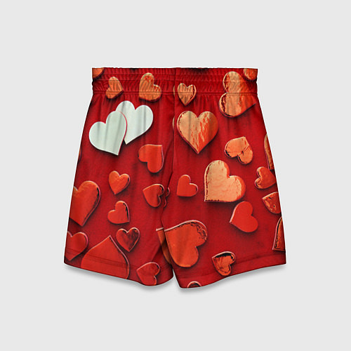 Детские шорты Красные сердца на красном фоне / 3D-принт – фото 2