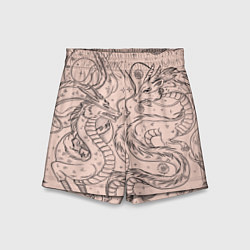 Шорты детские Дракон - унесенные призраками: тату на бежевом, цвет: 3D-принт