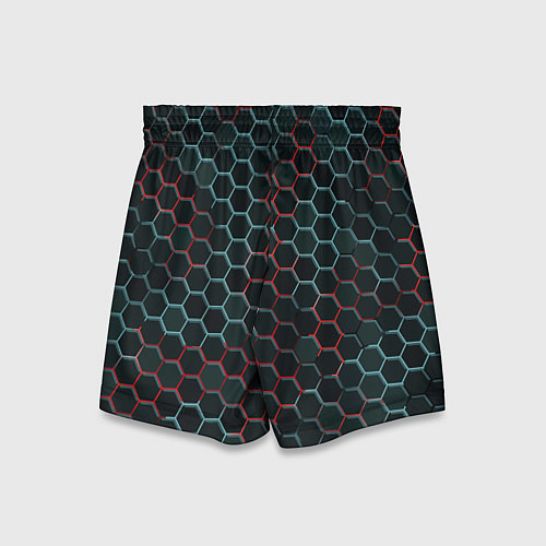 Детские шорты Соты, красный и голубой неон / 3D-принт – фото 2