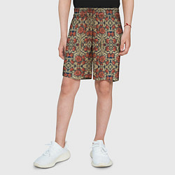 Шорты детские Красно-золотой узор под хохлому, цвет: 3D-принт — фото 2