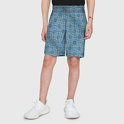 Шорты детские Голубые незабудки текстура дерева, цвет: 3D-принт — фото 2