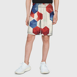 Шорты детские Белые синие красные плиты, цвет: 3D-принт — фото 2