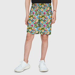Шорты детские Разноцветные цветочки гавайские, цвет: 3D-принт — фото 2