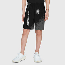 Шорты детские Cyberpunk 2077 glitch на темном фоне: надпись, сим, цвет: 3D-принт — фото 2