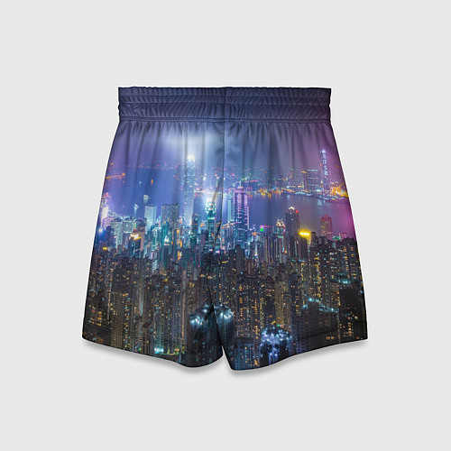 Детские шорты Большой город в розово-голубых огнях / 3D-принт – фото 2