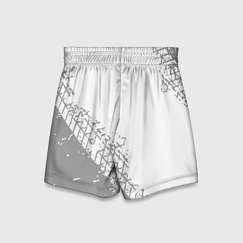 Детские шорты Tesla speed на светлом фоне со следами шин: надпис / 3D-принт – фото 2