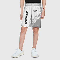 Шорты детские Geely speed на светлом фоне со следами шин: надпис, цвет: 3D-принт — фото 2