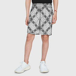 Шорты детские Черно-белый ажурный кружевной узор Геометрия, цвет: 3D-принт — фото 2