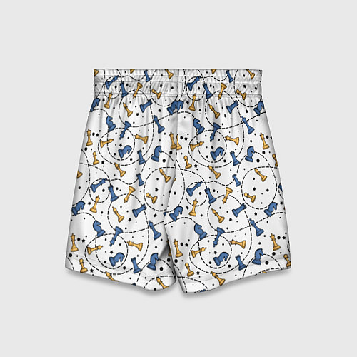 Детские шорты Синие и желтые шахматные фигуры на белом фоне / 3D-принт – фото 2