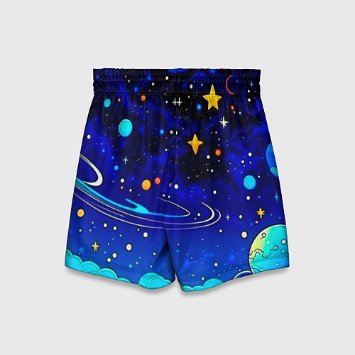 Детские шорты Мультяшный космос темно-синий / 3D-принт – фото 2