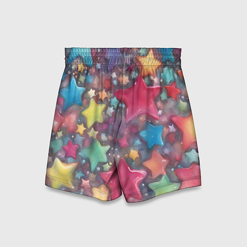Детские шорты Разноцветные новогодние звёзды / 3D-принт – фото 2