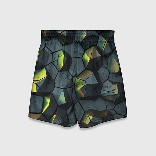 Детские шорты Черная текстура с зелеными камнями / 3D-принт – фото 2