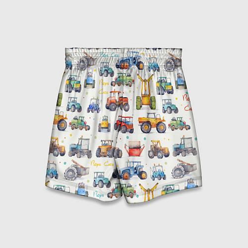 Детские шорты Акварельные тракторы - детский паттерн / 3D-принт – фото 2