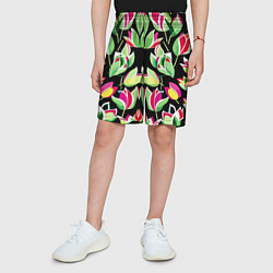 Шорты детские Зеркальный паттерн из тюльпанов - мода, цвет: 3D-принт — фото 2