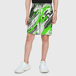 Шорты детские Спонтанные брызги зелёные, цвет: 3D-принт — фото 2