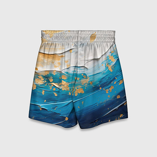 Детские шорты Белый, синий, золотой импасто абстракция / 3D-принт – фото 2