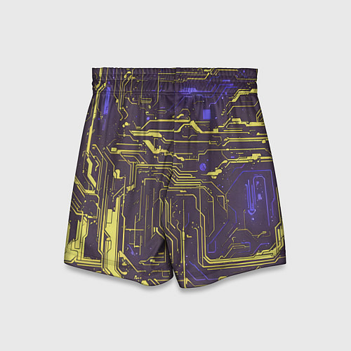 Детские шорты Кибер схемы Жёлтый и фиолетовый / 3D-принт – фото 2