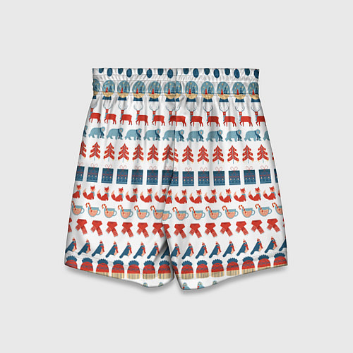 Детские шорты Зимний новогодний принт с оленями подарками / 3D-принт – фото 2