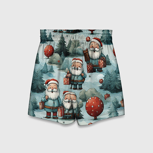 Детские шорты Рождественский узор с Санта Клаусами / 3D-принт – фото 2