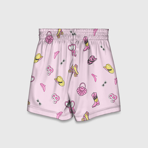 Детские шорты Барби аксессуары - розовый паттерн / 3D-принт – фото 2