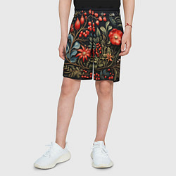 Шорты детские Новогодние ягоды и цветы, цвет: 3D-принт — фото 2