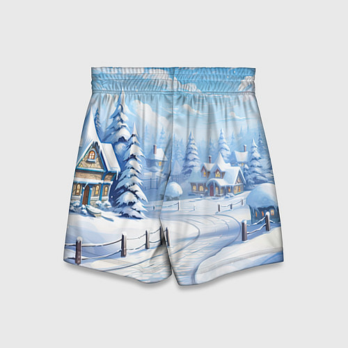 Детские шорты Снежный зимний фон / 3D-принт – фото 2