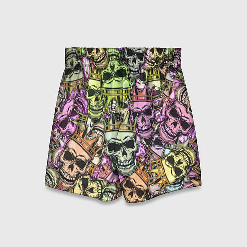 Детские шорты Разноцветные черепа с короной паттерн / 3D-принт – фото 2
