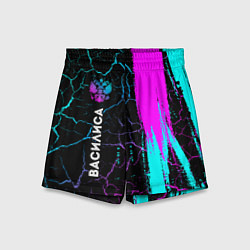 Шорты детские Василиса и неоновый герб России по-вертикали, цвет: 3D-принт