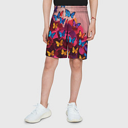 Шорты детские Разноцветные бабочки - розовые цветы, цвет: 3D-принт — фото 2