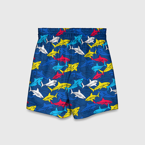 Детские шорты Разноцветные акулы на глубине / 3D-принт – фото 2