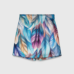 Шорты детские Акварельные перья птиц, цвет: 3D-принт
