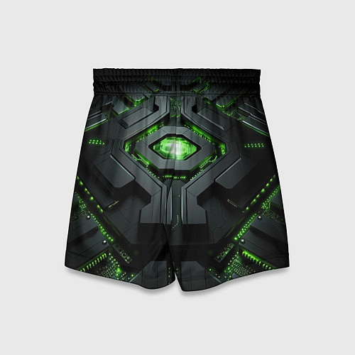Детские шорты Объемная абстрактная яркая зеленая фигура на черно / 3D-принт – фото 2