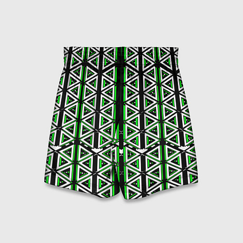 Детские шорты Бело-зелёные треугольники на чёрном фоне / 3D-принт – фото 2