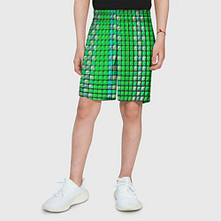 Шорты детские Зелёные плитки и чёрная обводка, цвет: 3D-принт — фото 2