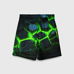 Шорты детские Зеленый неон и разлом плит, цвет: 3D-принт