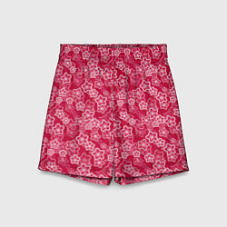 Шорты детские Красно-белый цветочный узор ретро, цвет: 3D-принт