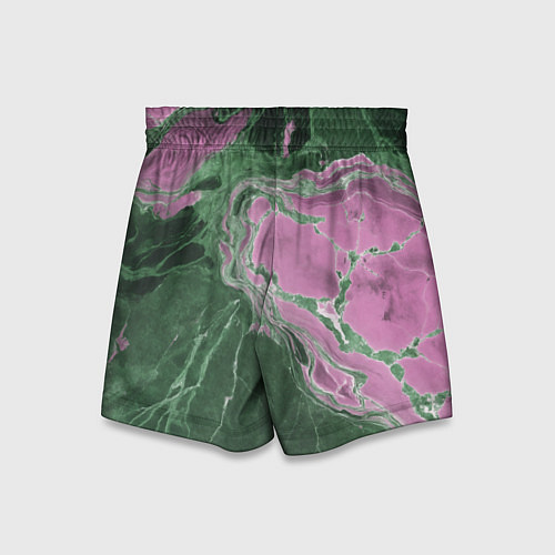 Детские шорты Мрамор темно-зеленый с розовым / 3D-принт – фото 2