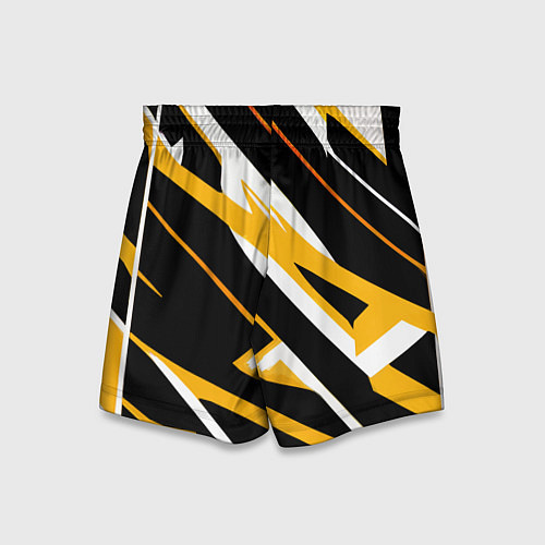 Детские шорты Жёлто-белые полосы и чёрный фон / 3D-принт – фото 2