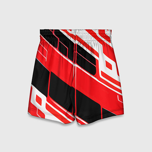Детские шорты Красно-белые полосы и чёрный фон / 3D-принт – фото 2