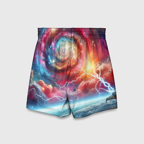 Детские шорты Полёт к далёкой галактике - неоновый космос / 3D-принт – фото 2