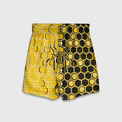 Детские шорты Киберпанк соты шестиугольники жёлтый и чёрный с па / 3D-принт – фото 2