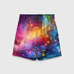 Шорты детские Геометрический неоновый космос - нейросеть, цвет: 3D-принт