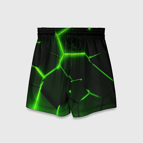 Детские шорты Темные зеленые неоновые плиты в разломе / 3D-принт – фото 2