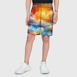 Шорты детские Закат солнца - разноцветные облака, цвет: 3D-принт — фото 2