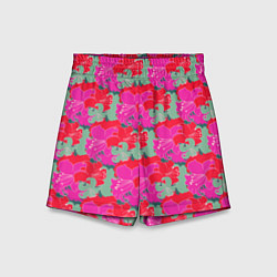 Шорты детские Красные синие желтые цветы лилии, цвет: 3D-принт
