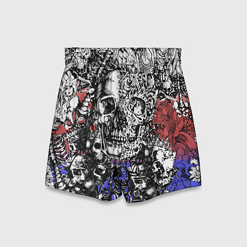 Детские шорты Череп и скелеты на фоне флага России / 3D-принт – фото 2